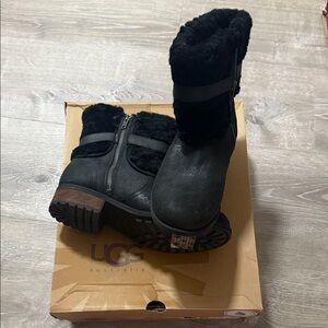 UGG Black Leather Shearling Boots